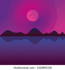 Retro background futuristic landscape 1980s style.