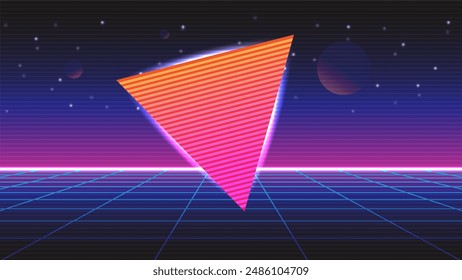 Retro background futuristic landscape 1980s style. Digital retro landscape cyber surface. 80s party background.	