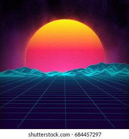 Retro Background Futuristic Landscape 1980s Style Stock Vector (Royalty ...