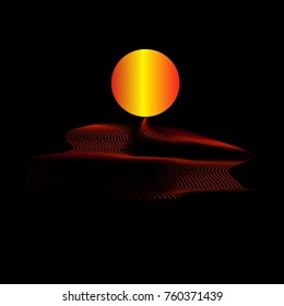 Retro background futuristic landscape 1980s .80s party background. Retro 80s  sun and red background. Vector illustration. EPS 10