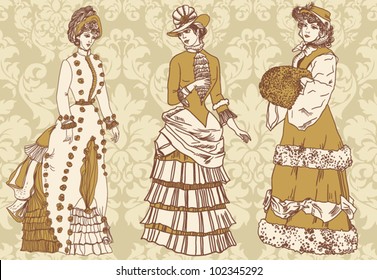 Retro background with the girl of the 19th century
