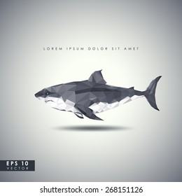 Retro background with great white shark in polygonal style