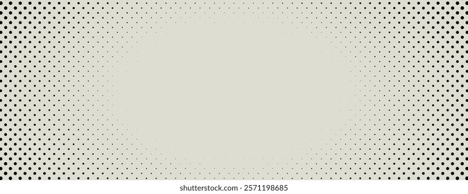 Retro background with halftone dotted pattern. The background is light gray with black dots, creating a vintage, textured gray look. Minimal halftone vector gradient background