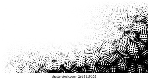 Retro Background with Halftone Gradient and Wavy Dot Pattern. Black and white pixelated texture in Japanese comic style.
