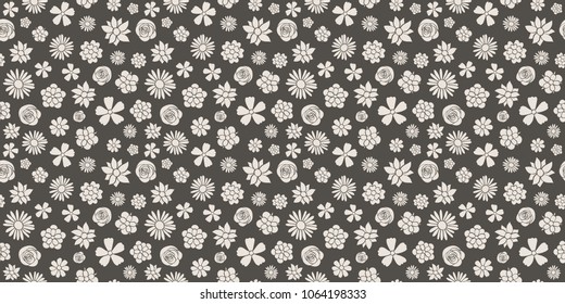 Retro background with hand drawn flowers. Mother's Day, Woman's Day and Valentine's Day. Vector.