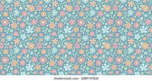Retro background with hand drawn flowers. Mother's Day, Woman's Day and Valentine's Day. Vector.