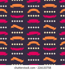  Retro background. Hipster. Design elements - retro ribbons, labels and stars. Seamless pattern background. Vector illustration. 