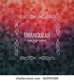 Retro Background, Hipster Triangles, Bright Colors, Geometric Shapes Monogram retro frame, vector illustration