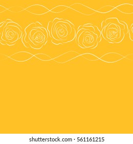 Retro background with horizontal yellow and white roses silhouette. Shabby chic illustration with copy space (place for your text). Vector roses silhouette seamless pattern.