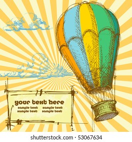 Retro background with hot air balloon for different events