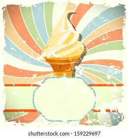 retro background with ice cream and colorful spiral, vector illustration, eps 10 with transparency