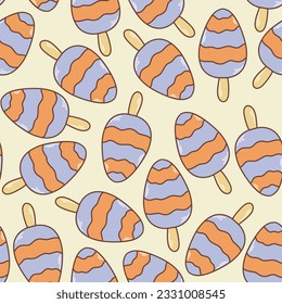 Retro background ice cream on stick. Eskimo seamless pattern. Summer print for textile, packaging, paper, design, vector illustration