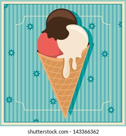 Retro background with ice cream. Vector illustration.