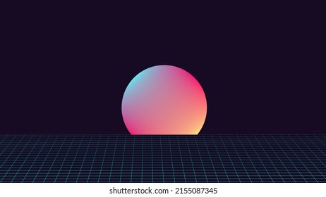 Retro background landscape 1980s style. Retro 80s Sci-Fi background sunset Landscape. Futuristic background retro wave.