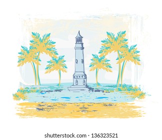 Retro background with lighthouse