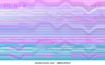 Retro background like in old video tape rewind or no signal TV screen. Vaporwave and retrowave style vector illustration.