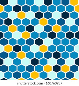The retro background made out of hexagons in blue and yellow colors / The retro hexagon background / Hexagons