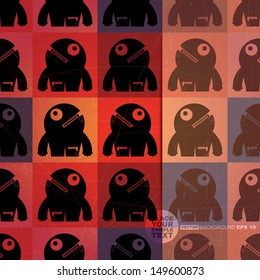 Retro background with monsters and place for text. Seamless pattern. vector