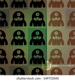 Retro background with monsters and place for text. Seamless pattern. vector