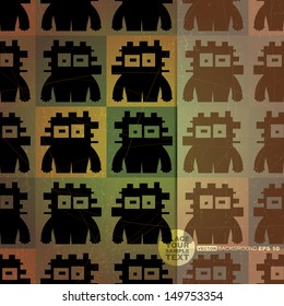 Retro background with monsters and place for text. Seamless pattern. vector