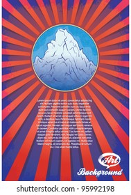 retro background with mountain and sunburst