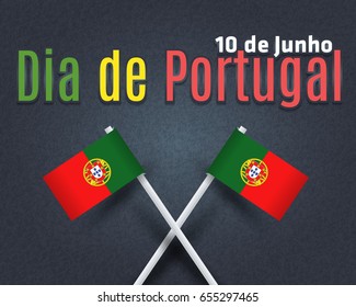 Retro Background, National Greeting Card Design - Portuguese Text "Portugal Day, June 10" at English
