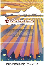 retro background with night town and clouds