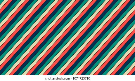 Retro background with oblique lines. Seamless vector pattern. Blue, red, beige, emerald colors. Bright backdrop for vintage design. Widescreen wallpaper with striped texture.