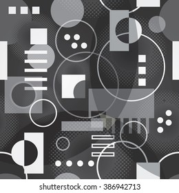 Retro Background Pattern with Circles and Squares in Black and White Illustrat3