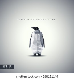 Retro background with penguin in polygonal style