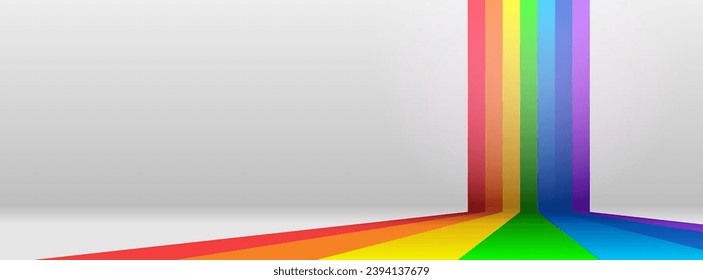 Retro background rainbow lines on grey background. Wall with rainbow. Vector background.