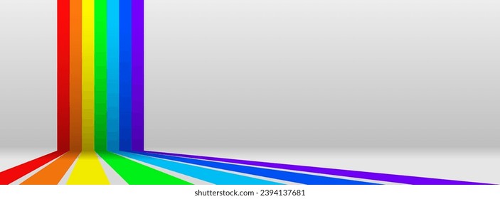 Retro background rainbow lines on grey background. Wall with rainbow. Vector background.