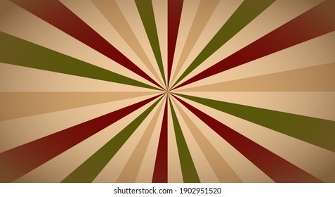 Retro background with rays or stripes in the center. Sunburst or sun burst retro background. Brown, green, red colors. Vector illustration
