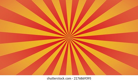 Retro background with rays or stripes in the center. Sunburst or sun burst retro background. Star burst abstract backdrop. Red, orange color. Vector illustration