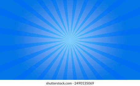 Retro background with rays or stripes in the center. Sunburst or sun burst retro background. Blue colors. Vector illustration