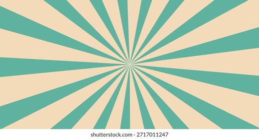 Fundo retrô com raios ou listras no centro. Fundo retrô de explosão solar ou de explosão solar. cores turquesa. Ilustração vetorial
