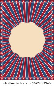 Retro background with red and blue rays and star frame.