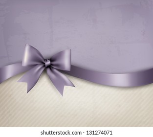 Retro background with red gift bow and ribbon on old paper. Vector illustration.