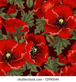 retro a background with red poppies and ladybirds