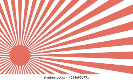 Fondo retro sol rojo naciente, rayos de sol de la bandera asiática