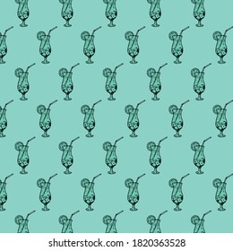 Retro Background with Seamless Pattern of Lemonade Glass and Lemon Drawings.