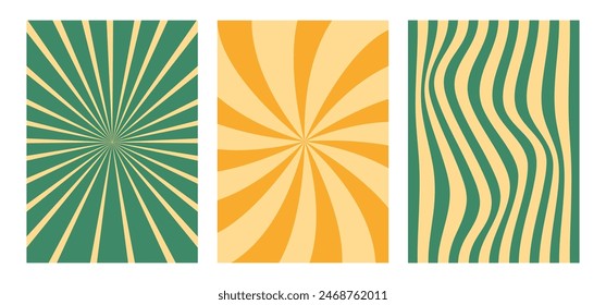 Retro Background Set from the 70s. Waves, swirl Pattern. Vector Texture in Trendy Retro Psychedelic Style. 
