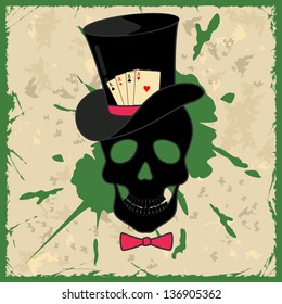 Retro background with skull and playing cards