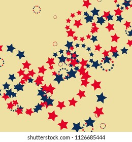 Retro background with stars. Circles of stars. Patriotic seamless pattern with red, blue stars.