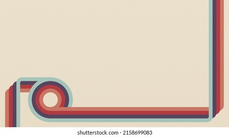 Retro background with stripes and half-tone square texture in 1970s style. Vector Vintage template in retro colors.