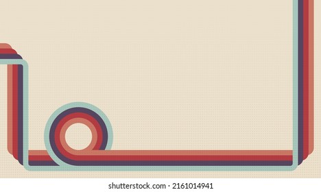 Retro background with stripes and half-tone square texture in 1970s style. Vector Vintage template for cover or banner.