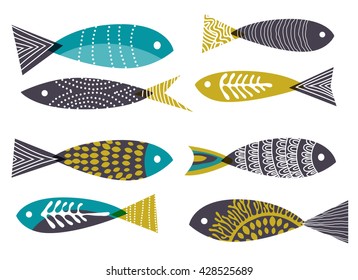 Retro background, stylised fish, eps10 vector