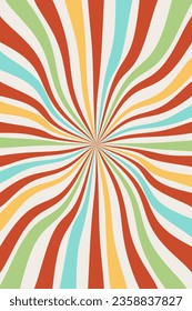 Retro background of sunbeams. Groove poster radial color rays explosion. Vector backdrop.