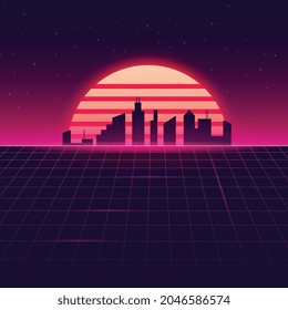 Retro background. Sunset in the city.