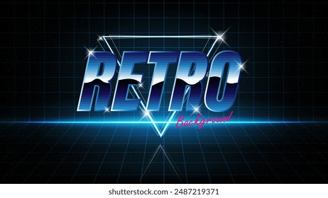 Retro background. Synthwave wireframe landscape for game assets in vector illustrations.Retro Futurism Sci-Fi Background. glowing neon grid.and stars from vintage arcade comp	